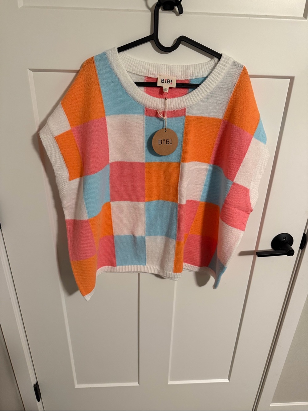 BiBi Checkered Knit Top - White, Pink, Orange, Light Blue